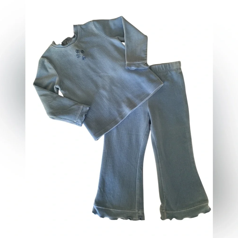 VTG Children's Place Set Girls Size 24M Blue Y2k Velour Top Pants Ribbed Ruffle